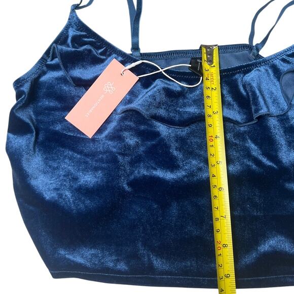 NWT Mentionables Navy Blue Velvet Ruffle Camisole Cropped Top Small S - Picture 5 of 5
